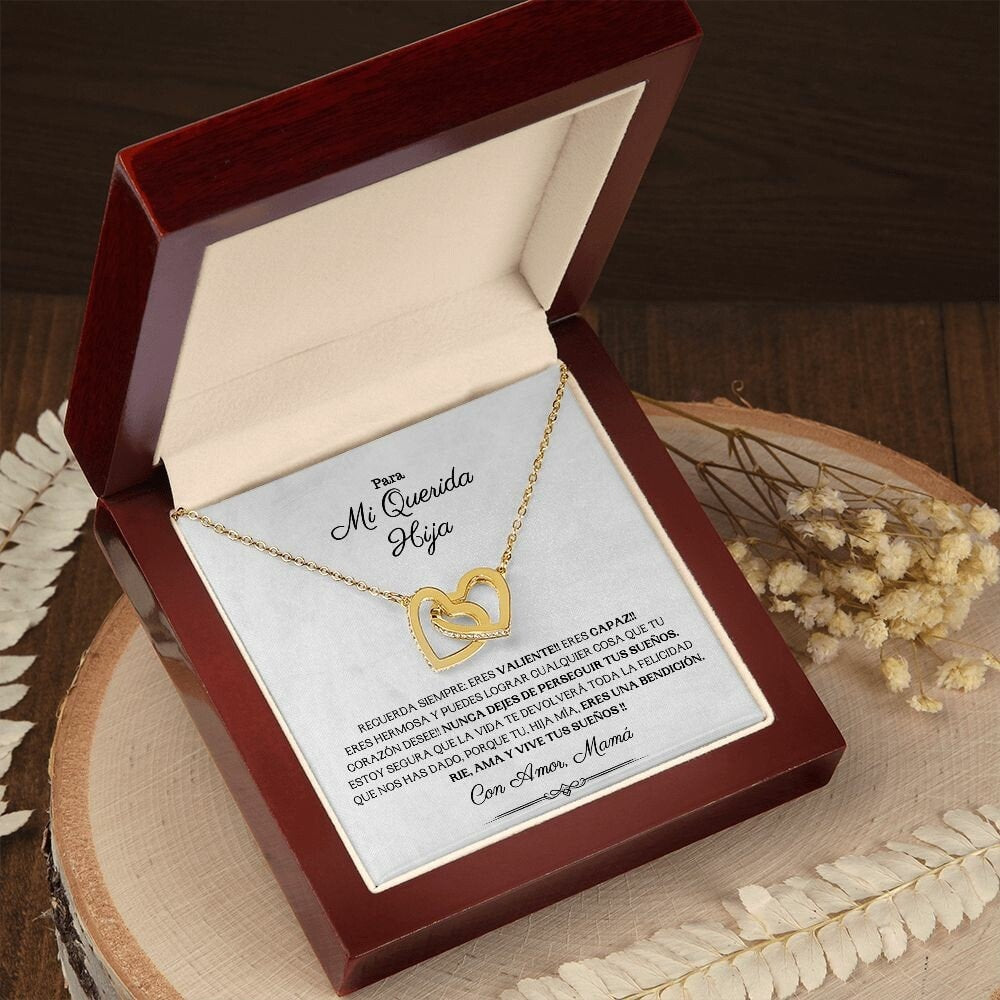 Para mi Querida Hija - Rie, Ama y Vive tus Sueños - Collar en Oro 14k,De Mamá para Hija,Regalo de Cumpleaños, Graduación, Sweet 16,
