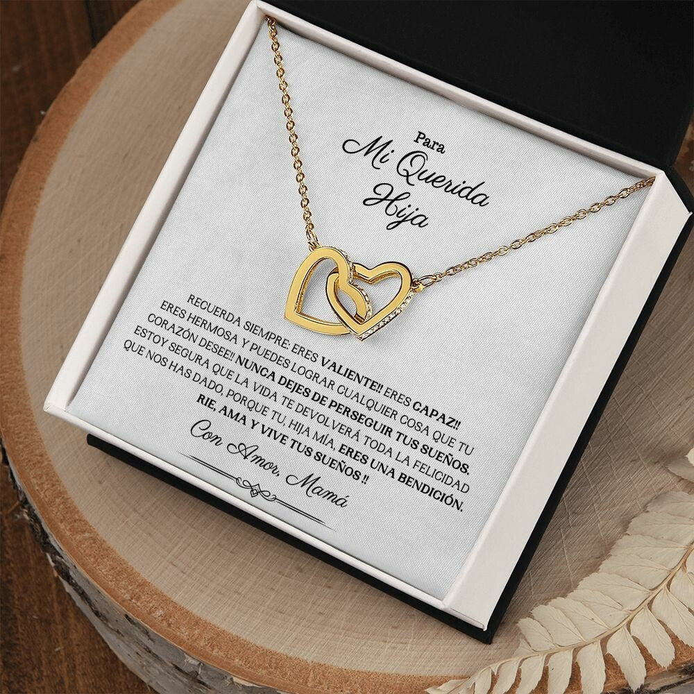 Para mi Querida Hija - Rie, Ama y Vive tus Sueños - Collar en Oro 14k,De Mamá para Hija,Regalo de Cumpleaños, Graduación, Sweet 16,