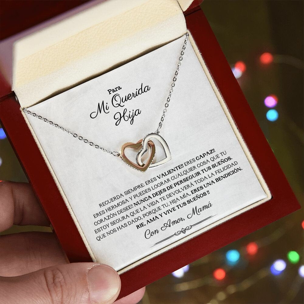 Para mi Querida Hija - Rie, Ama y Vive tus Sueños - Collar en Oro 14k,De Mamá para Hija,Regalo de Cumpleaños, Graduación, Sweet 16,