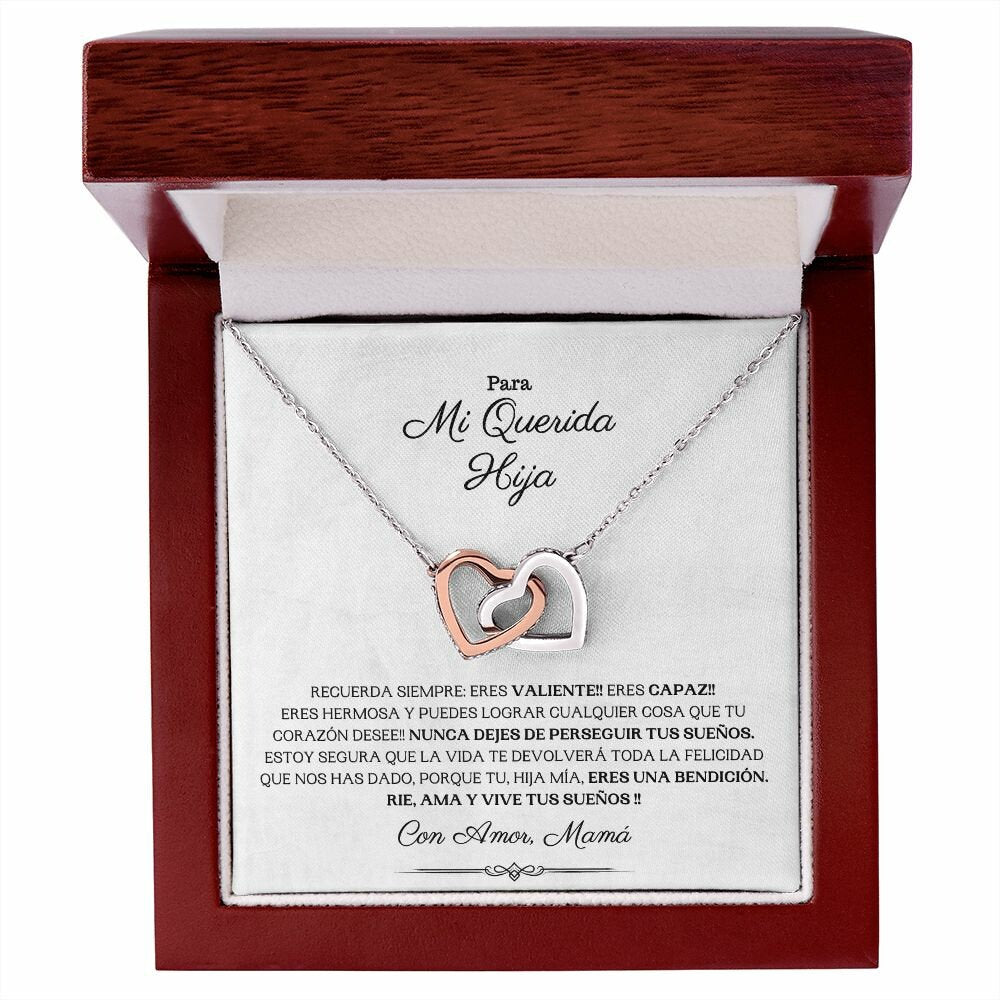 Para mi Querida Hija - Rie, Ama y Vive tus Sueños - Collar en Oro 14k,De Mamá para Hija,Regalo de Cumpleaños, Graduación, Sweet 16,
