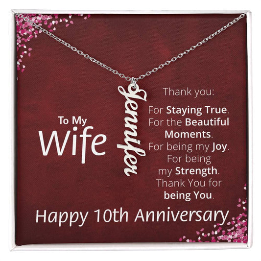 To my wife - Personalized Name Necklace - Anniversary - hearts