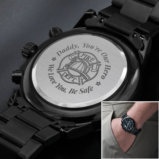 Firefighter Engraved Black Chronograph Watch