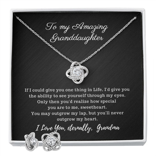 To my Amazing Granddaughter - Love Knot Necklace - Earring Set