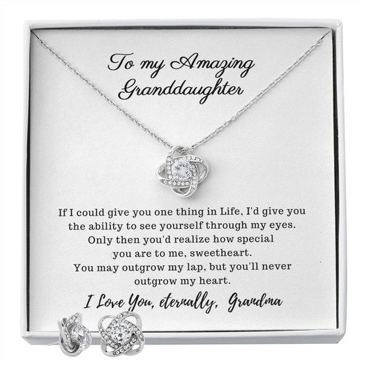 To my Amazing Granddaughter - Love Knot Necklace - Earring Set