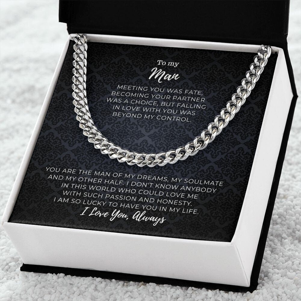 To my Man - I am so Lucky to have You - Cuban Link Chain 14k, Gift for Him, To My Husband, To my Boyfriend, To my Soulmate