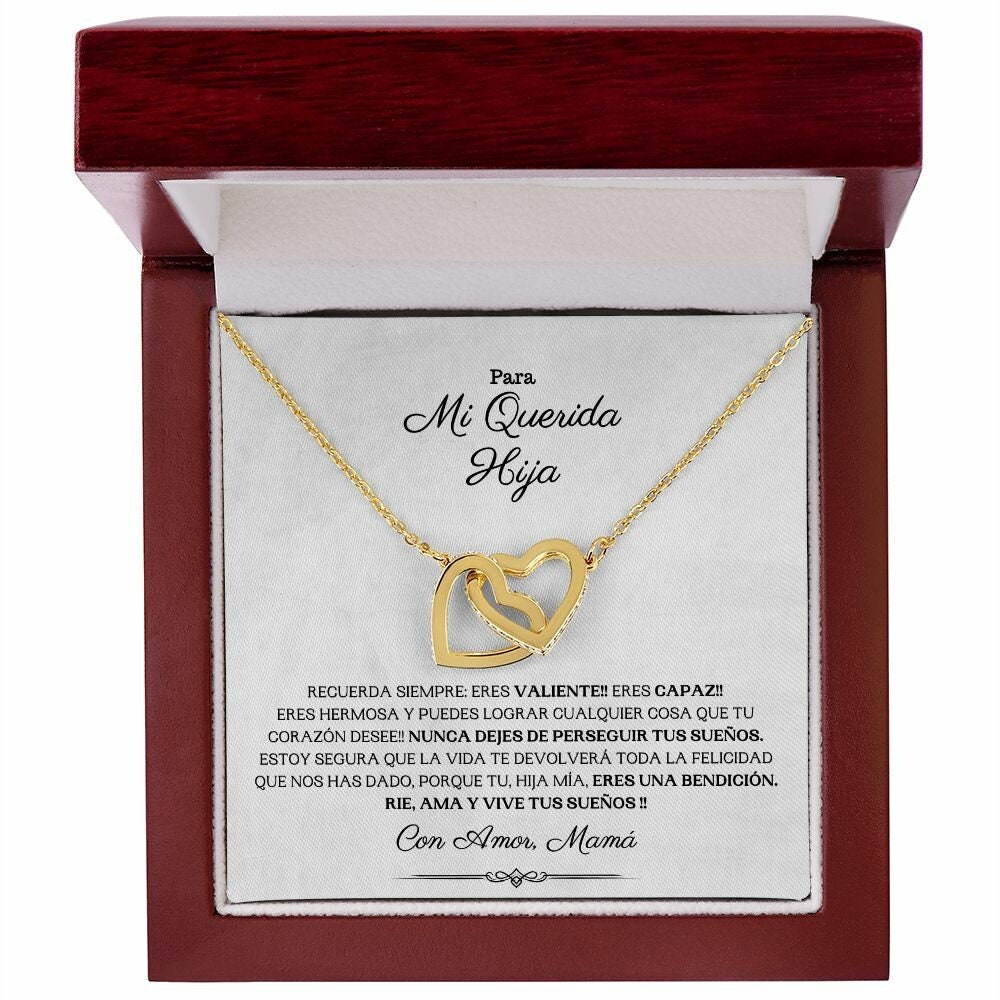 Para mi Querida Hija - Rie, Ama y Vive tus Sueños - Collar en Oro 14k,De Mamá para Hija,Regalo de Cumpleaños, Graduación, Sweet 16,
