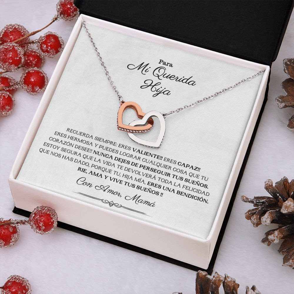 Para mi Querida Hija - Rie, Ama y Vive tus Sueños - Collar en Oro 14k,De Mamá para Hija,Regalo de Cumpleaños, Graduación, Sweet 16,