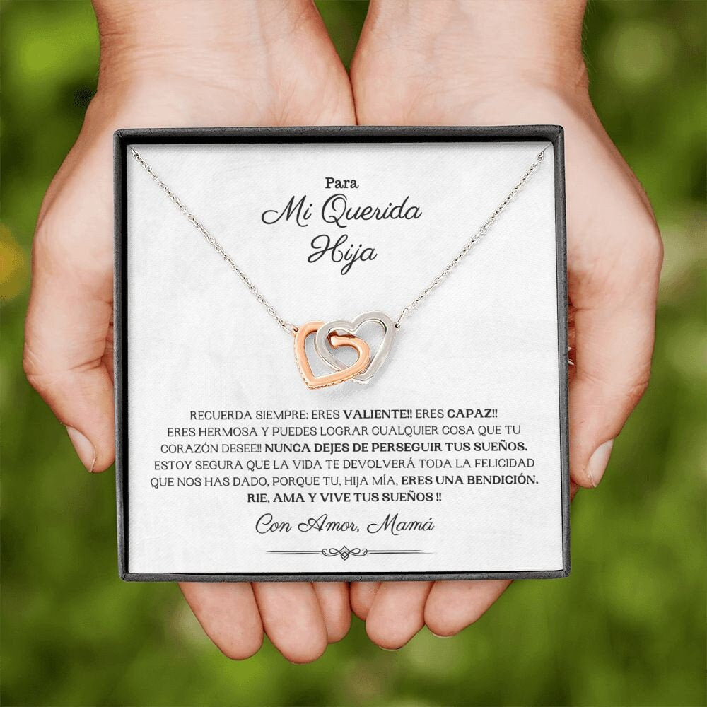 Para mi Querida Hija - Rie, Ama y Vive tus Sueños - Collar en Oro 14k,De Mamá para Hija,Regalo de Cumpleaños, Graduación, Sweet 16,