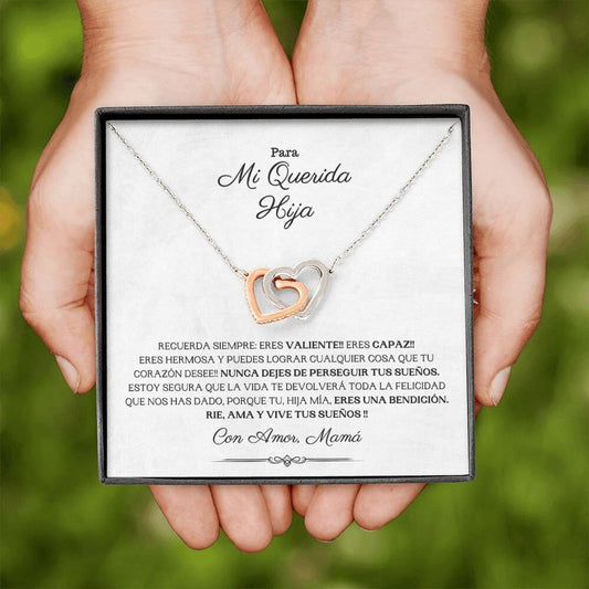 Para mi Querida Hija - Rie, Ama y Vive tus Sueños - Collar en Oro 14k,De Mamá para Hija,Regalo de Cumpleaños, Graduación, Sweet 16,