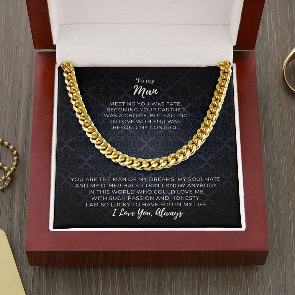 To my Man - I am so Lucky to have You - Cuban Link Chain 14k, Gift for Him, To My Husband, To my Boyfriend, To my Soulmate