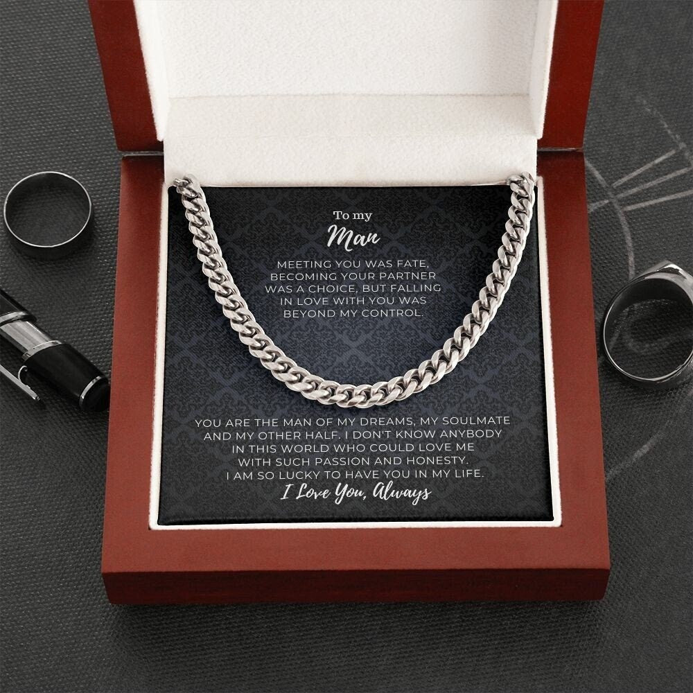 To my Man - I am so Lucky to have You - Cuban Link Chain 14k, Gift for Him, To My Husband, To my Boyfriend, To my Soulmate